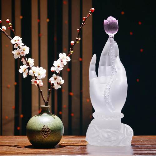 琉璃工艺品佛手莲花新中式客厅玄关茶几桌面装饰水晶禅意摆件高端