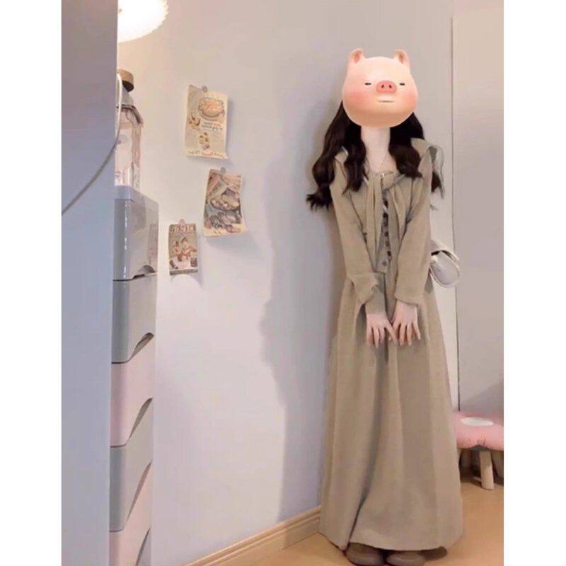 方领针织毛衣套装连衣裙子女秋冬季2026新款小香温柔风高级感长裙