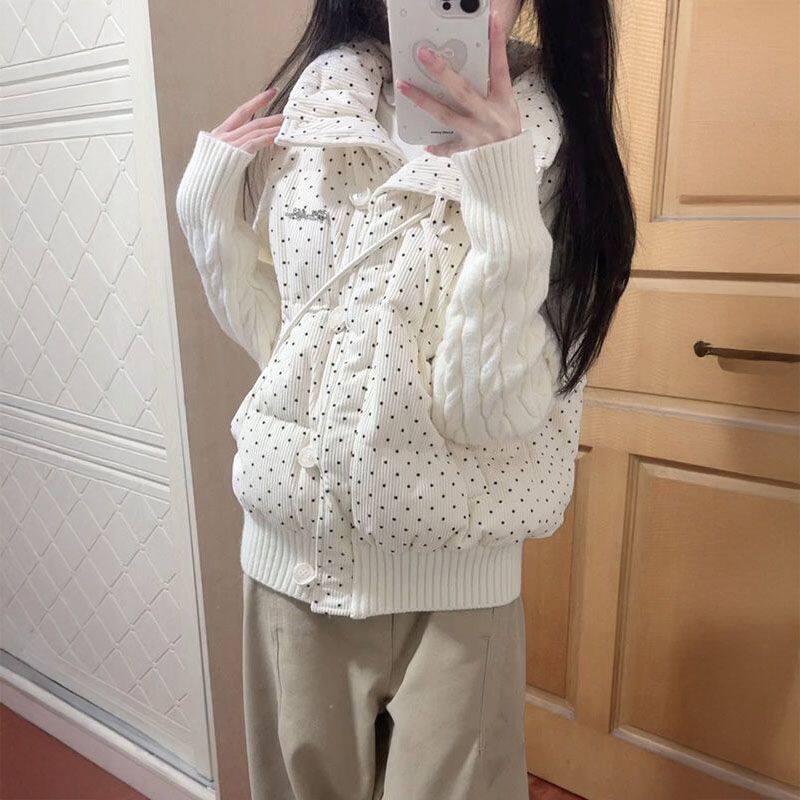 拼接针织袖棉衣2026新款冬季韩系羽绒棉服女小个子棉袄面包服外套