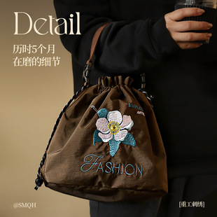 刺绣饭盒袋上班通勤便当包大容量带饭包手拎斜跨背上班族午餐保温