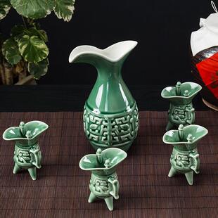 烫酒壶套装 家用陶瓷酒具中式 帝王白酒杯仿复古分酒器爵杯创意礼盒