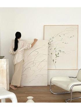 日式原木风装饰画 画绿色树枝极简主义绿植壁画 画客厅落地画 画