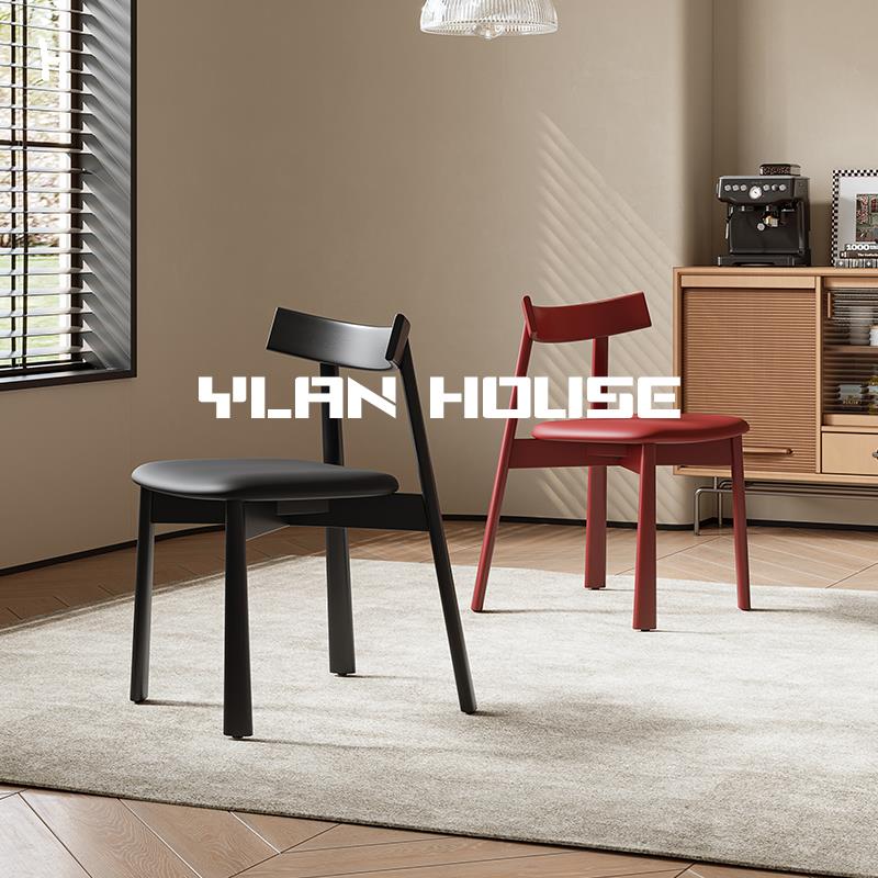 椅恋丨中古风餐椅设计师款实木家用餐厅高级感靠背椅子红色船桨椅