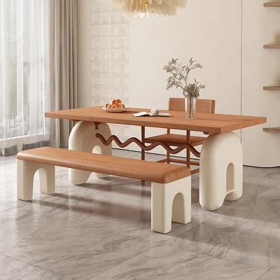 法式奶油风复古实木餐桌椅组合设计师中古原木书桌长方形麦兜餐桌