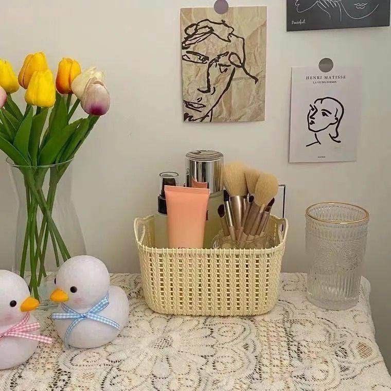 彷滕编收纳筐 桌面整理杂物收纳桶 收纳盒便携防滑,收纳整理,收纳筐,淘宝优惠券,粉丝福利购,淘宝优惠卷