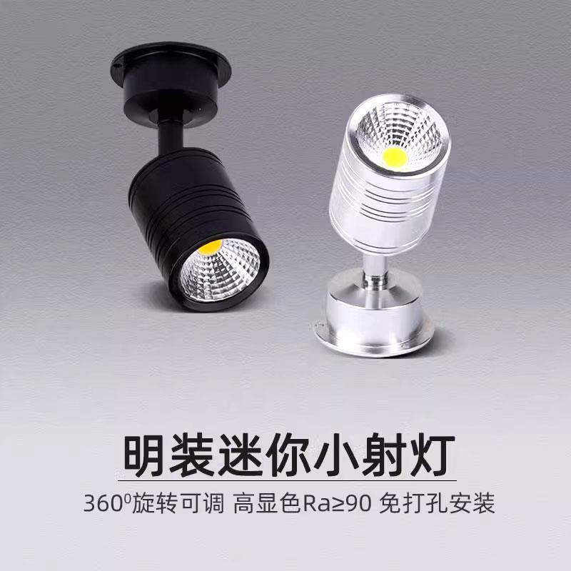 led明装小射灯3W万向迷你可调天花灯客厅吸顶背景墙壁画展柜灯12V