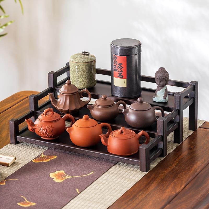 桌面博古架茶架展示架小型实木紫砂壶摆放茶叶茶具杯收纳柜置物架