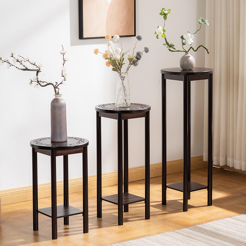 新中式花架子客厅落地式圆形黄金葛花几室内实木阳台花盆景架置物