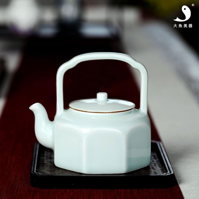 茶壶陶瓷茶具功夫茶具单壶创意防烫提梁景德镇泡茶壶家用白瓷手工