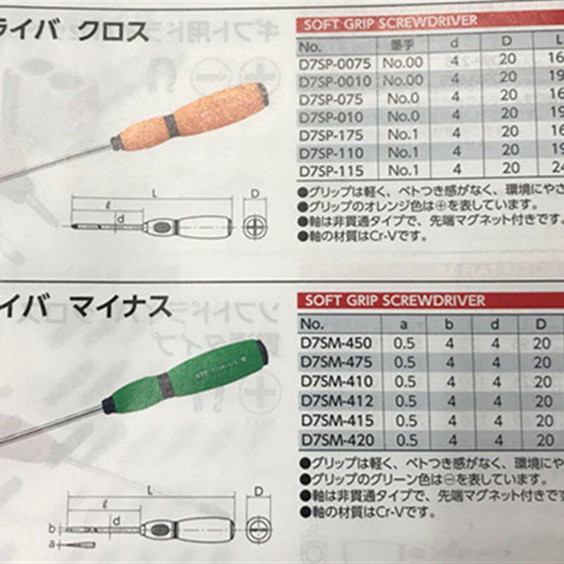 原装日本KTC 十/一字橡胶柄细杆电脑仪表螺丝刀/批 D7SP/D7SM系列