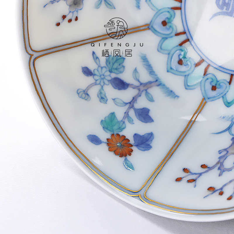 栖凤居观本堂青花斗彩手绘十二花神斗笠杯90ml单人中式陶瓷主人杯,餐饮具,茶杯,淘宝优惠券,粉丝福利购,淘宝优惠卷