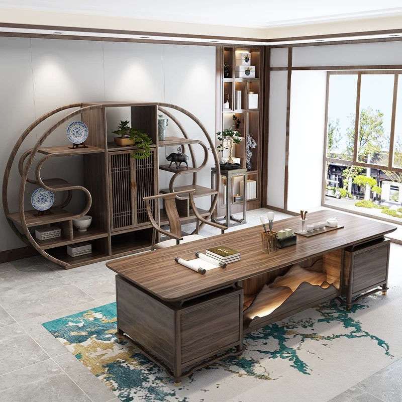 新中式实木高档办公桌禅意老板书法办公室书桌总裁桌白蜡木大班台