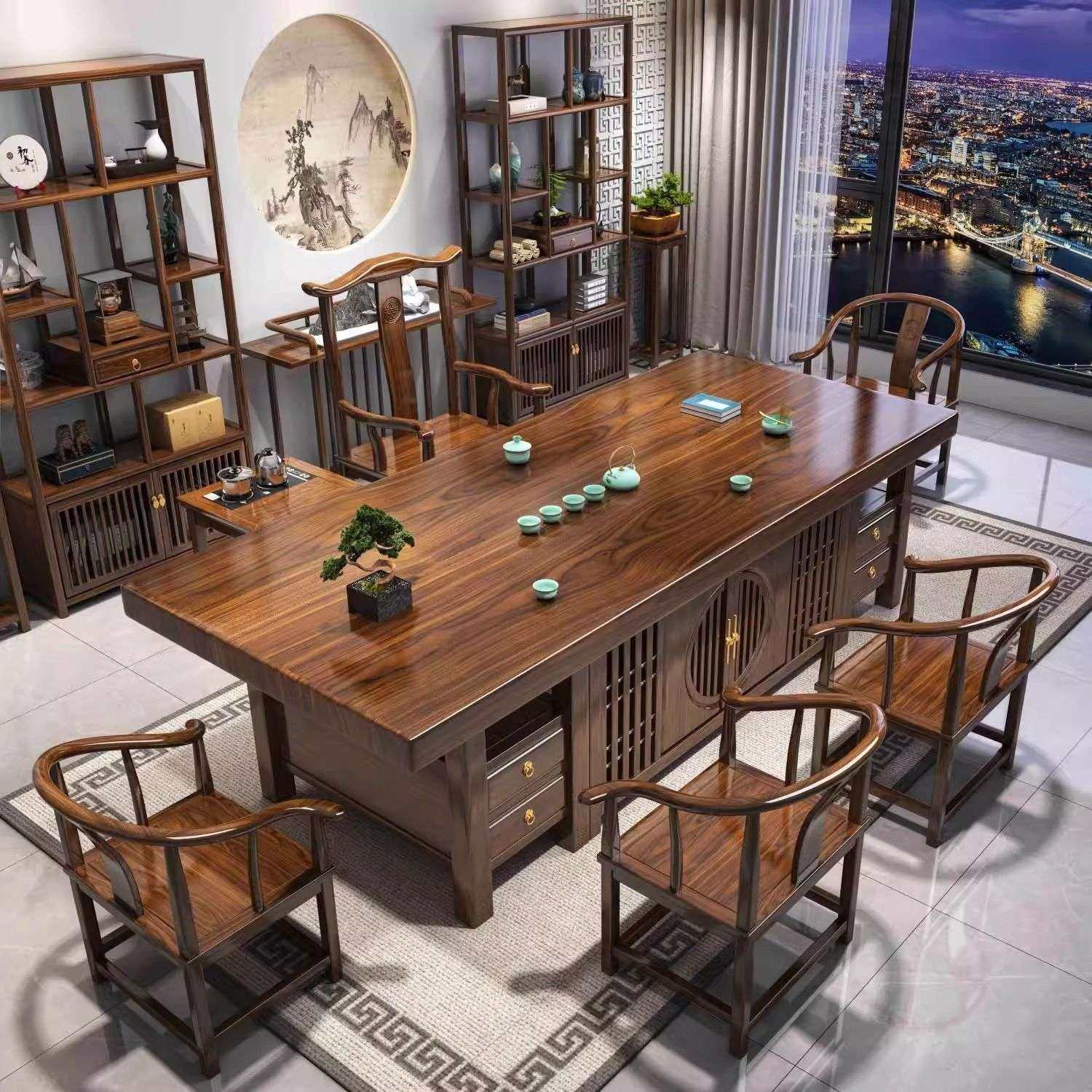 大板茶桌椅组合一桌五椅办公室实木茶几储物客厅家用新中式泡茶台,住宅家具,家用茶台/茶桌,淘宝优惠券,粉丝福利购,淘宝优惠卷