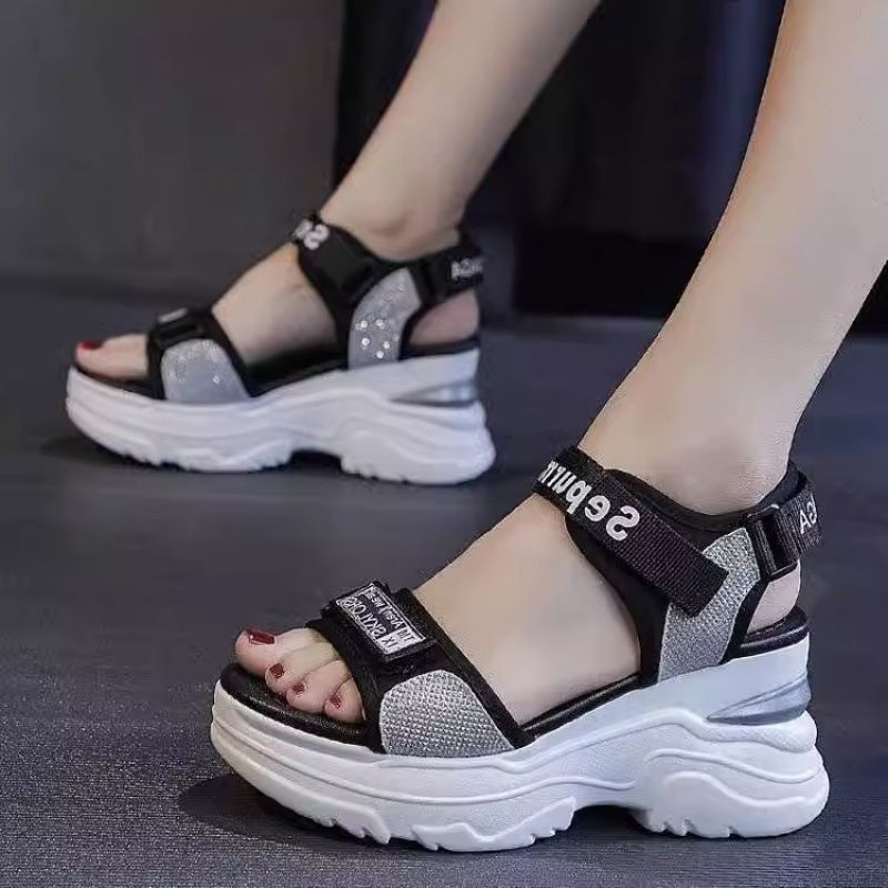 【下单立减50】夏新款#厚底运动凉鞋女坡跟魔术贴罗马鞋XZ320
