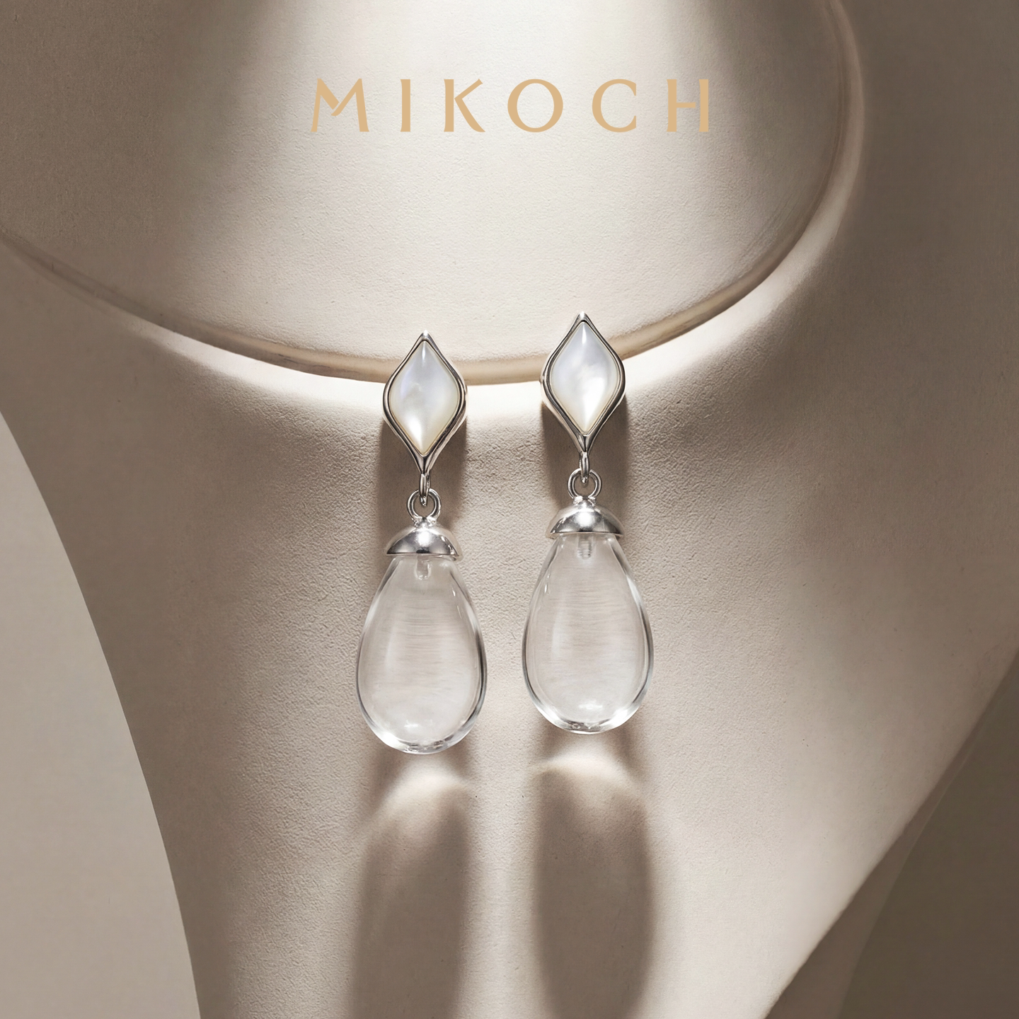 MIKOCH925银白水晶耳环水滴耳饰高级气质透明耳坠小众轻奢耳钉