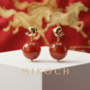 MIKOCH红鲤耳环红玛瑙耳钉高级感小众耳坠新年礼物红色耳饰本命年