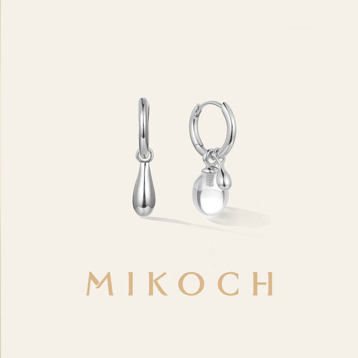 MIKOCH晨露不对称水晶耳环925银女纯银小众设计感高级感新款耳钉