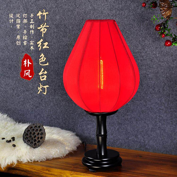 新古典台灯实木手绘灯禅意仿古布艺灯中式创意装饰台灯复古调光灯