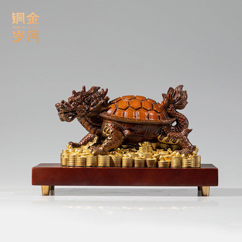 财富归来铜金月龙龟全黄铜新工艺品办公室饰