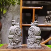 仿古门当石石小国风门墩一对招财抱鼓石微景观造景模具