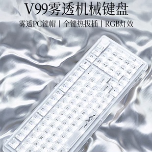 前行者v99三模机械键盘 四层消音 全键热插可拨 白色雾透水晶轴