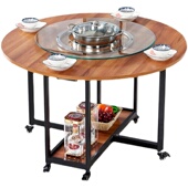 火锅桌子商用 旋转饭桌子 大圆桌带电磁炉圆形餐桌