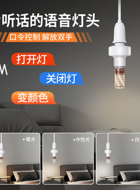 工智能语音控制关灯头灯座声控床头卧室夜灯口令