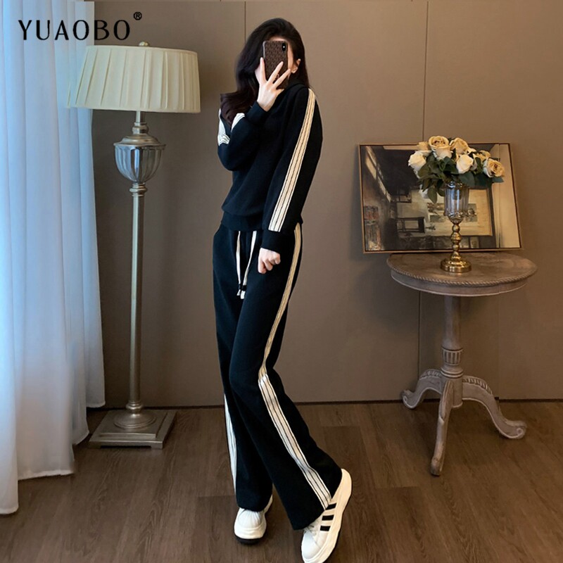 运动套装女2026新款春季洋气时髦黑色连帽宽松显瘦休闲卫衣两件套