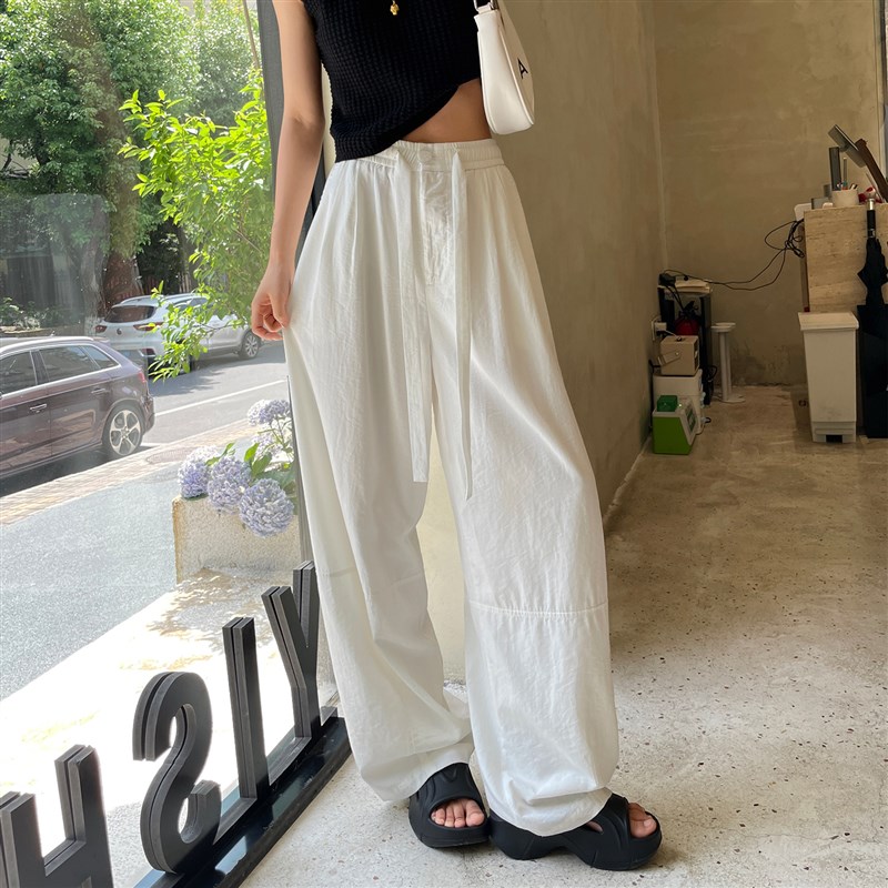 白色阔腿裤女2025春夏季薄款不透宽松垂感休闲裤高级空气感长裤子
