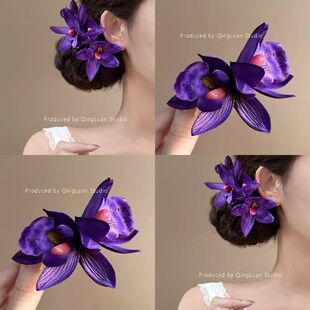 【日韩风格发饰】花涧紫~超仙紫蕙兰花朵发夹海边度假拍照鸭嘴夹