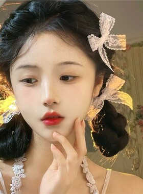 超仙白色蕾丝甜美夹子蝴蝶结高级发夹女轻奢小众发饰少女发卡一字