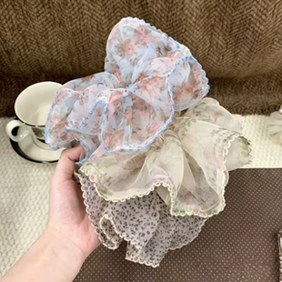 乌拉漫夜色玫瑰茶园法式碎花包边发圈温柔粉轻纱花边头绳2026新款
