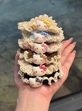 hellokitty皮筋萌系发圈甜美蕾丝花边KT猫发圈少女卡通百搭马尾小
