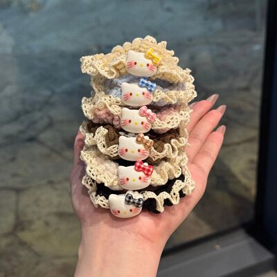 hellokitty皮筋萌系发圈甜美蕾丝花边KT猫发圈少女卡通百搭马尾小
