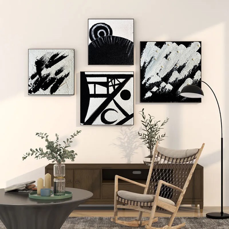 侘寂风石英砂丙烯肌理画diy材料手工手绘数字油画客厅玄关装饰画图片