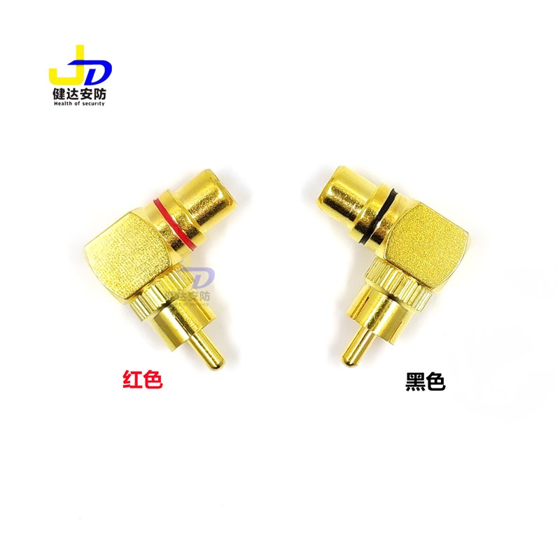 纯铜L型莲花RCA直角弯头90度公对母转换插头公转母音频转接头