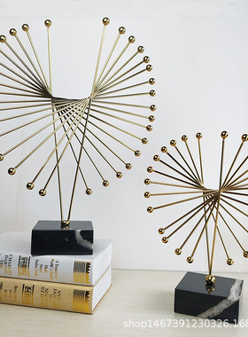 轻奢软装家居摆件金色创意大理石金属几何摆件玄关电视柜装饰摆件