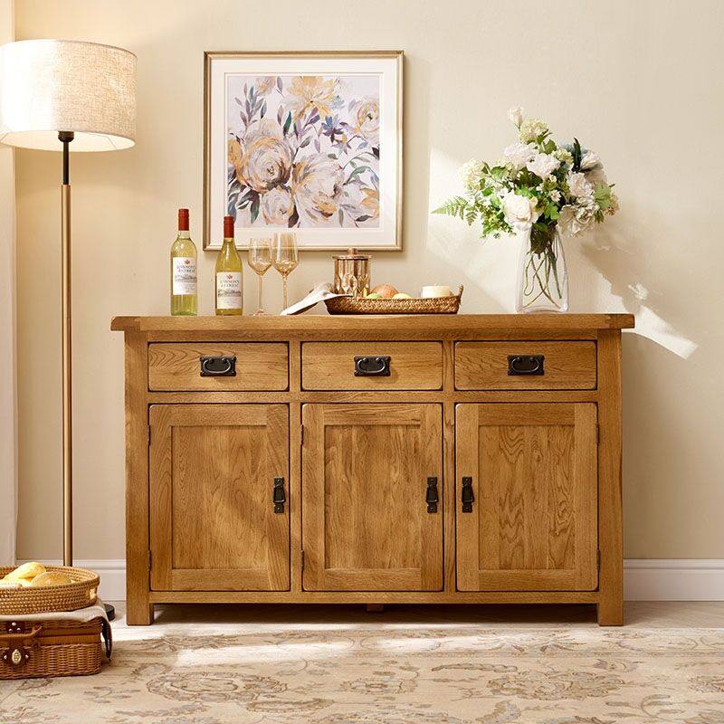 全实木餐边柜白橡木碗柜欧式简约储物柜三门带三抽屉厨房储物餐柜,住宅家具,餐边柜,淘宝优惠券,粉丝福利购,淘宝优惠卷