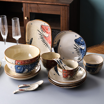 日式餐具礼盒套装碗盘家用陶瓷创意可爱手绘轻奢碗碟乔迁新居送礼