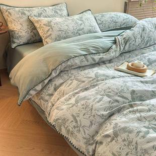 A类贝壳绣全棉三层纱提花款 四件套舒适透气纯棉被套床单床笠床上4