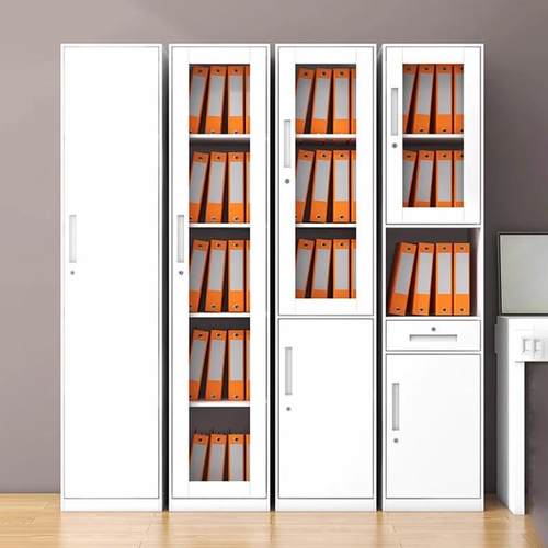 钢制单门文件柜铁皮柜办公室夹缝储物柜窄柜子家用玻璃门书柜带锁