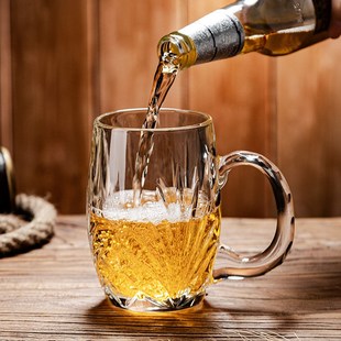 轻奢加厚精酿啤酒杯家用高颜值大容量玻璃带把扎啤杯 2025欧式