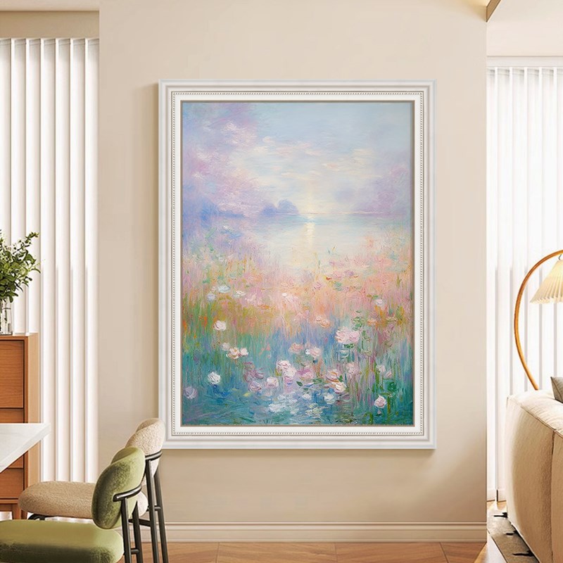 奶油风日出客厅装饰画法式风景花卉肌理手绘油画丙烯玄关卧室挂画图片