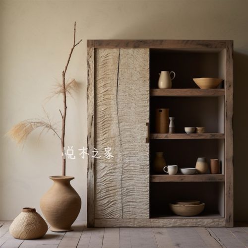 侘寂风柜子老榆木边柜实木柜子博古架餐边柜茶叶架子多宝阁置物架
