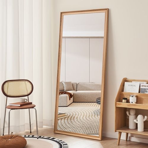 原木风全身镜胡桃木色穿衣镜子贴墙落地镜壁挂仿实木试衣镜大镜子