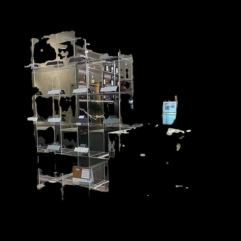 亚克力展架定制透明渐变色彩色商业展示柜服装陈列置物带门酒柜