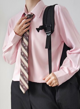 dk制服男学院风粉红色长袖衬衫高中生秋冬内搭百搭高级感少年衬衣