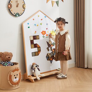 南希儿童画板实木支架式双面磁性宝宝涂鸦板幼儿园写字可擦写白板
