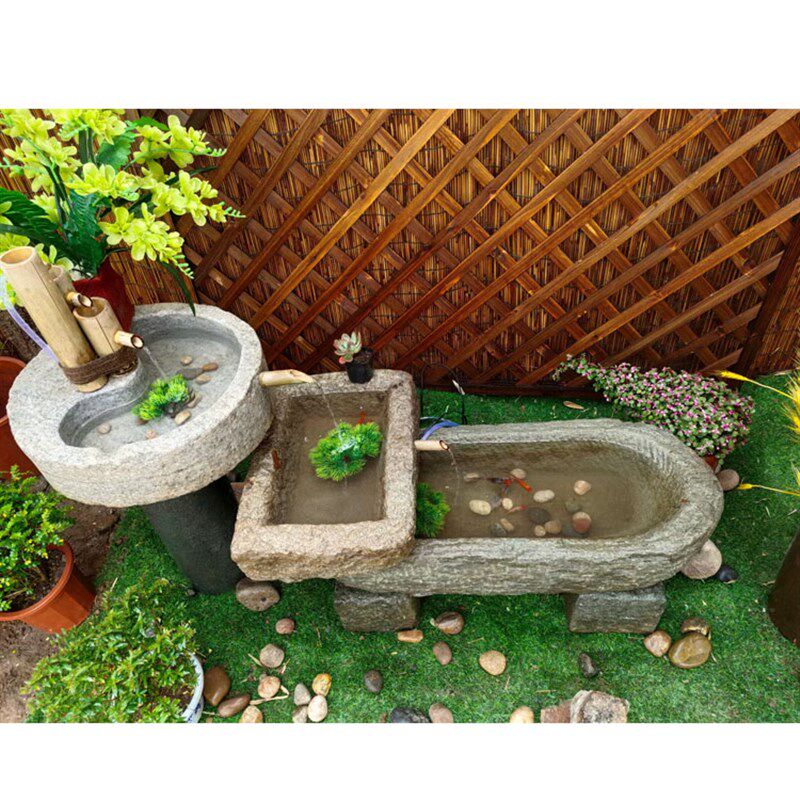 老石槽循环水组合长石槽洗手盆养鱼养花石盆青牛马槽庭院流水摆件