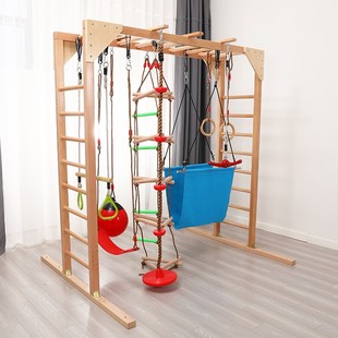 立体木制悬挂秋千架儿童室内感统训练器材吊缆云梯肋木攀爬梯悬吊